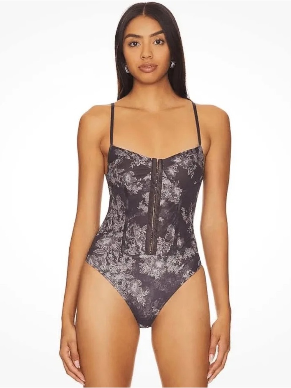 Intimately Free People Printed Night Rhythm Bodysuit Chocolate Merlot NWT